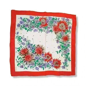 Floral Red Border Square Scarf - Women Accessories Scarves & Wraps